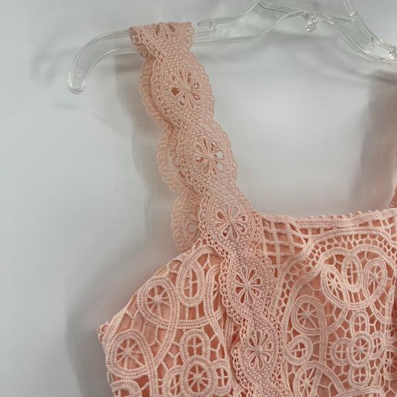 Just Me Crochet Lace Dress Size M Peach Milkmaid Asymmetric Boho Cottage Fairy - Picture 2 of 12